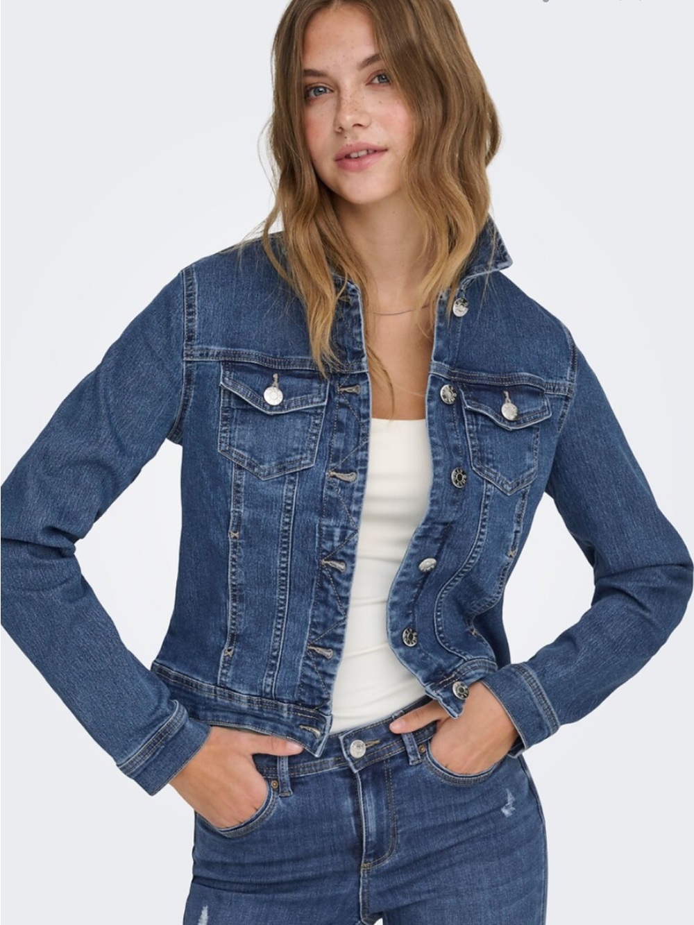 ONLY Dark Wash Stretch Denim Jacket Women’s Size 36 (US Small) Classic Trucker